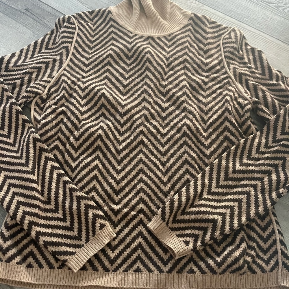 Talbots Brown and Cream Chevron Turtleneck Sweater
